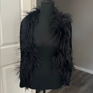 Elegant Black Feathered Women's Jacket